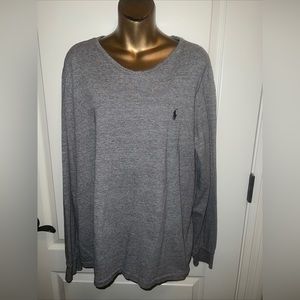 Polo Ralph Lauren T Shirt Mens Large Gray Long Sleeve 100% Cotton Pony Logo